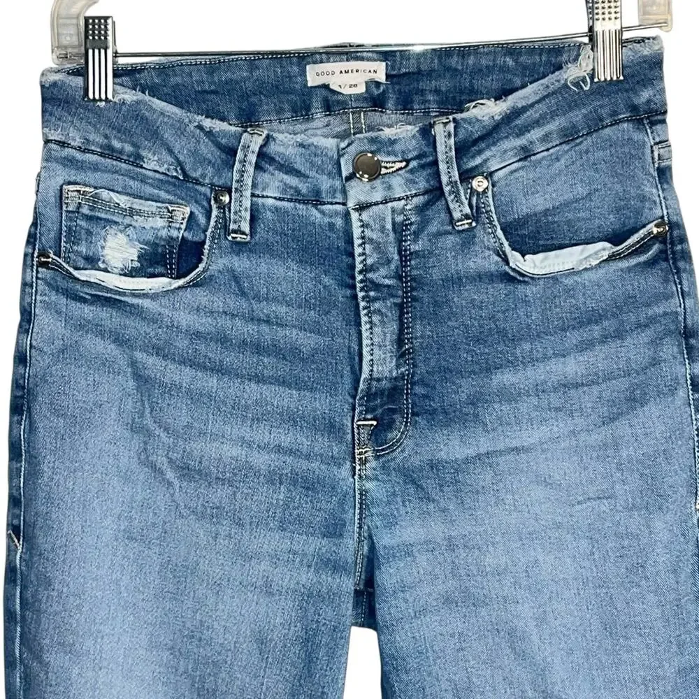 Good American Good Legs Distressed Skinny Jeans – Blue Wash, Size 6/28 - Picture 2 of 8